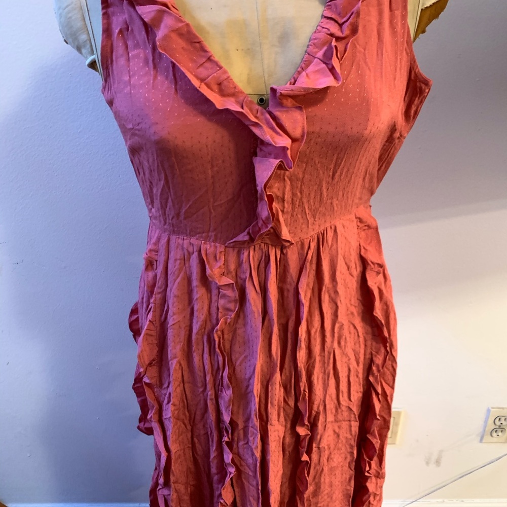 H&M pink ruffle v-neck long dress, NWT, size 6